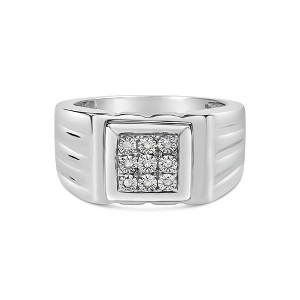 Silver Diamond Accent Miracle-Set 9 Stone Ridged Band Gentlemen's Fashion Ring - 1 of 4