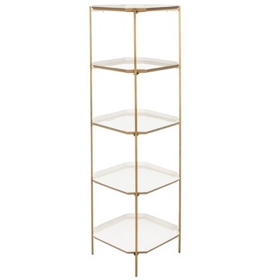 Contemporary White and Brass 5-Tier Etagere Bookshelf