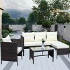 Outdoor 4 Pcs Patio Furniture Set, Wicker Rattan Sectional Sofa and Glass Top Coffee Table, Conversation Set with PE Cushions-Coolbibila - 2 of 4