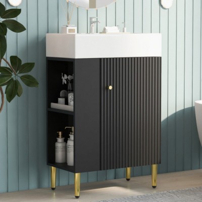 21.6 inch Free Standing Bathroom vanity with Sink,Open-shelving Bathroom Storage Cabinet with Soft Close Door Cabinet-Cuddlewood
