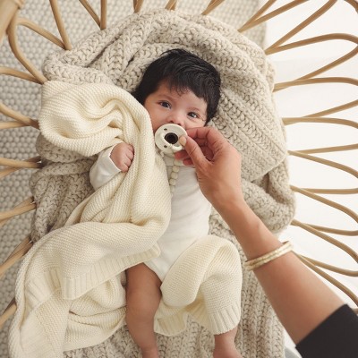 Sky Blue Organic Cotton Knit Baby Swaddle Blanket
