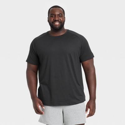 Men's Big Linear Mesh Raglan T-Shirt - All In Motion™ Black 2XL: Recycled Polyester, Spandex, Moisture Wicking, Quick Drying