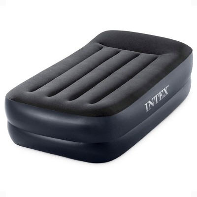 INTEX 64121ED Dura-Beam Plus Pillow Rest Air Mattress: Fiber-Tech – Twin Size – Built-in Electric Pump – 16.5in Bed Height – 300lb Weight Capacity