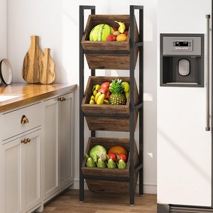 KTMBDW 3-Tier Floor Stand with Storage Baskets, Black/Brown - Standing Organizer Rack for Bathroom, Kitchen, Laundry, Living Room - 1 of 4