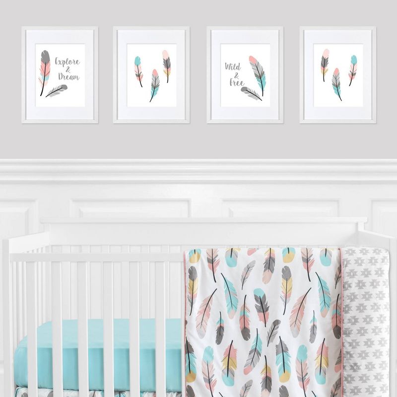 4pc Feather Kids&#39; Art Print Set - Sweet Jojo Designs, 3 of 11