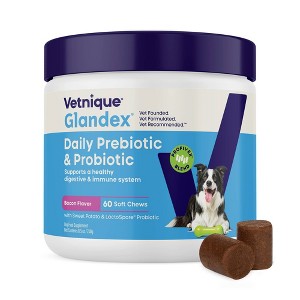 Vetnique Glandex Daily Prebiotic and Probiotic Bacon Flavor Soft Dog Chews - 8.5oz/60ct - 1 of 4