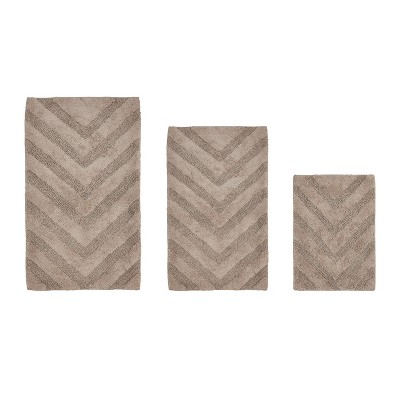 Hugo 3-Piece Bath Rug Set 100% Premium Cotton Tufted Chevron Pattern Bathmats for Bathroom, Super Soft Absorbent Machine Washable