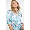Women's Abstract Printed Short Sleeve Ruffled Split Neck Blouse - current air - 3 of 4