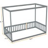 Fontoi Beds, Twin Floor Bed with Frame, Wood Bed with Guardrails and Fence for Girls and Boys, Gray, 41.8"*58.3"*78.2" - 2 of 4