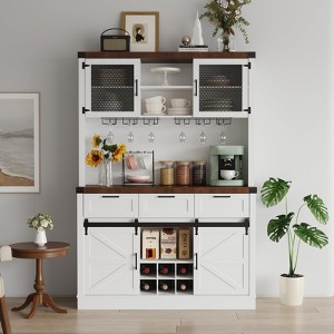 Farmhouse Buffet Cabinet with Sliding Barn Door,Sideboard Coffee Wine Bar Cabinet w/ 3 Drawers - 1 of 4