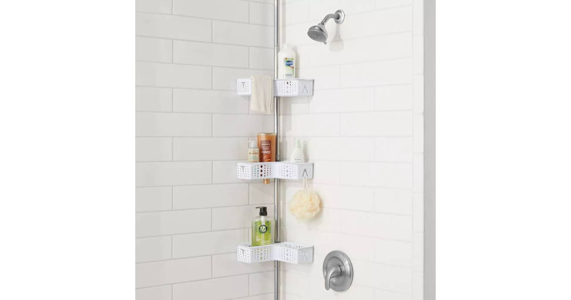 Steel Corner L Shaped Tension Pole Caddy Chrome - Room Essentials™