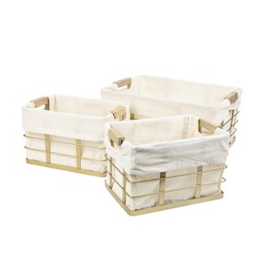 happimess Callan Vintage Industrial Handmade Wire Metal Nesting Storage Baskets with Wood Handles and Fabric Liner - 1 of 4