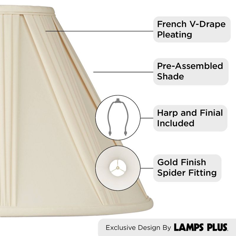 Springcrest Collection Empire Lamp Shade Ivory French Drape Large 6" Top x 17" Bottom x 12" High Spider Harp and Finial Fitting, 4 of 9