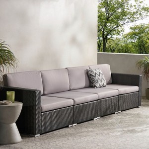 Christopher Knight Home Santa Rosa Outdoor Aluminum and Wicker 4 Seater Sectional Sofa Set with Cushions - 1 of 4