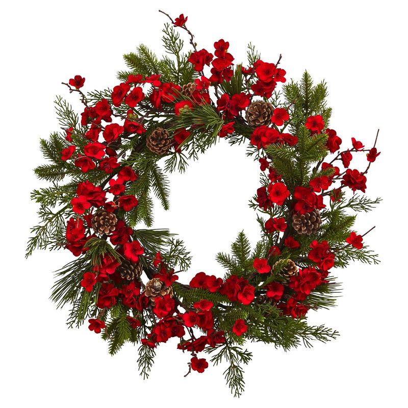 Plum Blossom Pine Wreath (24") - Nearly Natural, 1 of 5