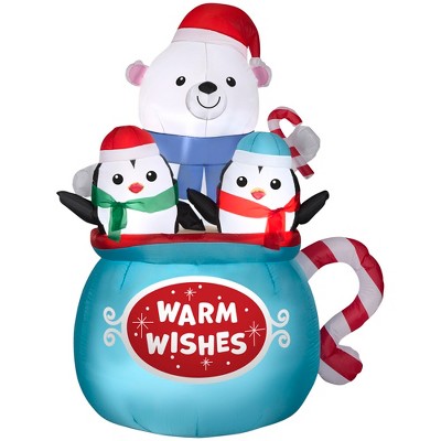 Gemmy Christmas Airblown Inflatable Hot Cocoa Mug Scene, 6.5 ft Tall, Multi