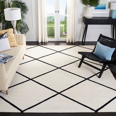 Elegant Ivory & Black Hand-tufted Wool Area Rug - 8' x 10'