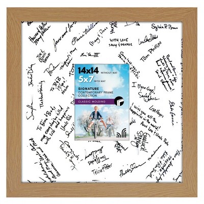 Americanflat 14x14 Oak Wedding Signature Picture Frame Displays 5x7 Photo with Polished Glass