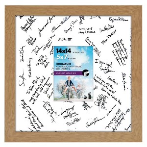 Americanflat 14x14 Oak Wedding Signature Picture Frame Displays 5x7 Photo with Polished Glass - 1 of 4