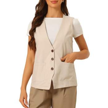 Allegra K Women's Linen Sleeveless V Neck Summer Button Down Vest