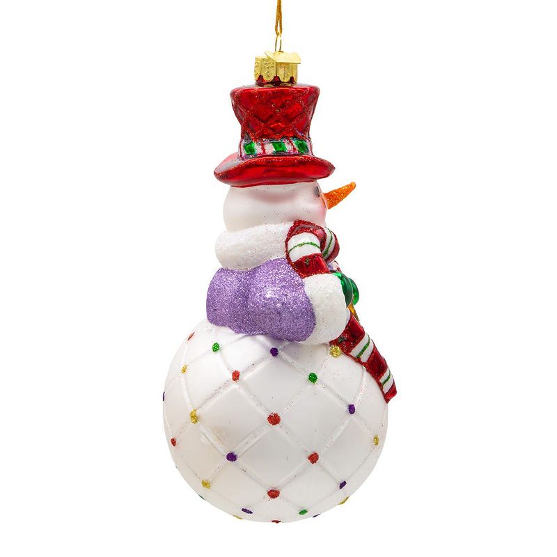 Kurt Adler 7-Inch Bellissimo Glass Snowman With Candy Cane Ornament, 2 of 7