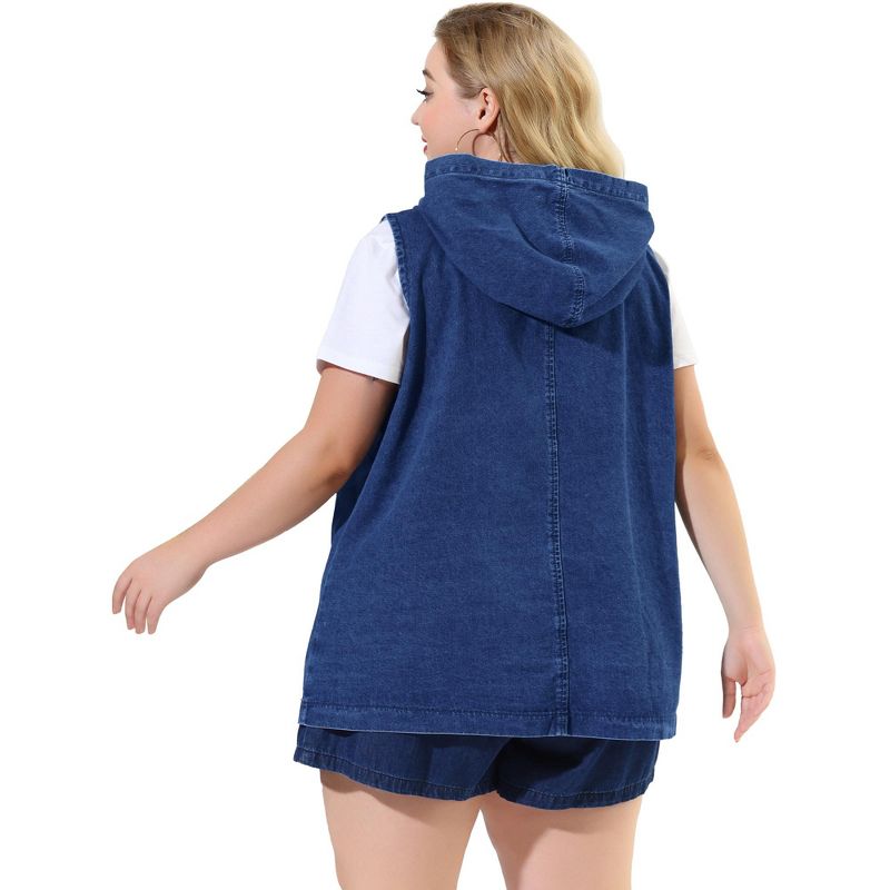 Agnes Orinda Women's Plus Size Hoodie Zipper Up Pocket Denim Oversized Sleeveless Jean Jackets, 5 of 7