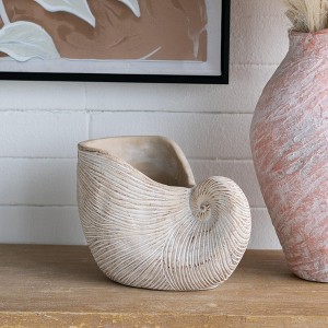 NAYSAYE Decorative Cement Nautilus Shell Planter Coastal Beach Style Pot for Living Room, Beige, 11.5"*6.7"*7.7" - 1 of 4