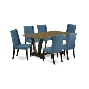 HomeStock 7-Piece Distressed Jacobean Finish Solid Wood Top Dining Table with 6 Parson Chairs - 1 of 4