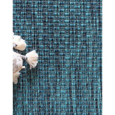 Teal Soft Border Easy Care 4' x 6' Outdoor Rug
