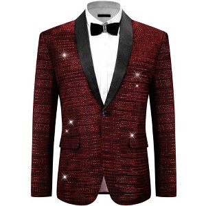 Lars Amadeus Men's Shawl Lapel Wedding Prom Shiny Metallic Sport Coats - 1 of 4