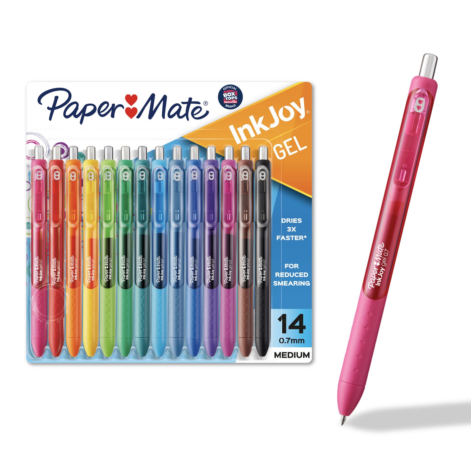 Paper Mate Ink Joy 14pk Gel Pens 0.7mm Medium Tip Multicolored: Retractable Quick Drying with Pocket Clip