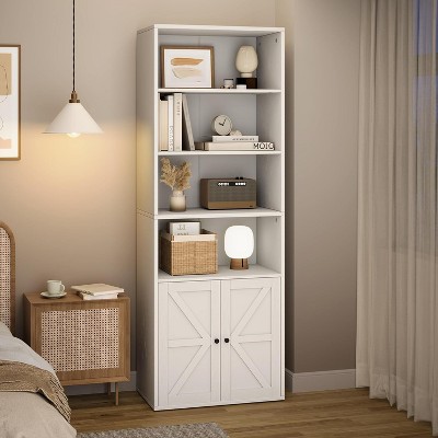 71'' Tall Farmhouse Bookcases 6 Tier Bookshelf with Drawer, Tall Narrow Bookcase with Shelves, Bookshelves Storage Organizer