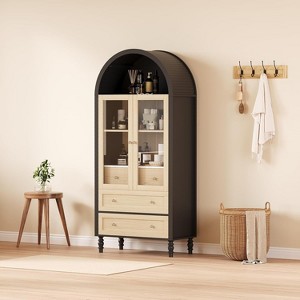 Kitchen Pantry Cabinet, Arched Bookshelf Bookcase China Pantry Storage Cabinet with Drawers Doors, 70”Tall Food Pantry for Living Room, Dining Room - 1 of 4