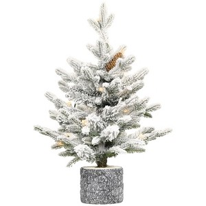 NAYSAYE Christmas Tree Stand 2FT Flocked Tree 189 Tips with Pot Base and Pine Cones for Christmas Decorations, White and Green, 15"*24"*4.4" - 1 of 4