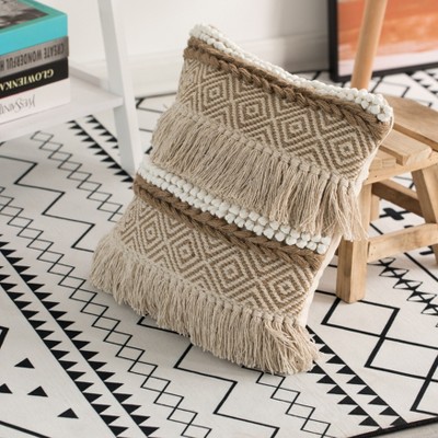 Natural Handwoven Cotton Boho Throw Pillow with Embossed Dots