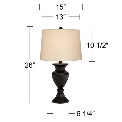Regency Hill 26" Dark Bronze Table Lamps Set with Off-White Fabric Drum Shades