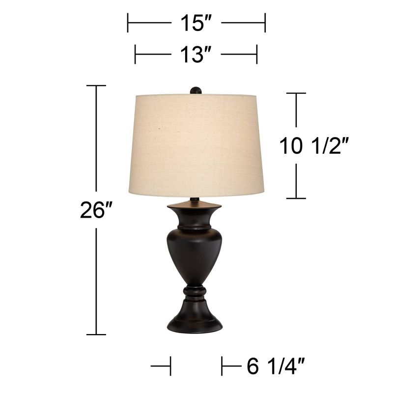 Regency Hill Traditional Table Lamps 26" High Set of 2 Dark Bronze Urn Ivory Tapered Drum Shade for Living Room Family Bedroom Nightstand, 4 of 9