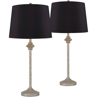 360 Lighting Farmhouse Rustic Country Cottage Buffet Table Lamps Set of 2 Beige Wood Finish Black Drum Shade Living Room House