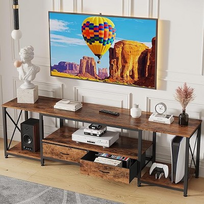 Gericco TV Stand with Fabric Drawers for 80 85 Inches TV - Entertainment Center and Industrial TV Console Table - 79.1" Rustic Brown