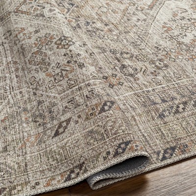 Barny Ivory and Slate Blue Washable Polyester Rectangle Area Rug