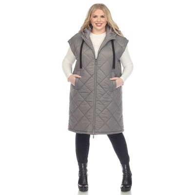 Plus Size Diamond Quilted Hooded Puffer Vest-White Mark
