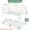 Bedroom Sofa Bed w/ Trundle, Twin Size Metal Daybed w/ Floral Headboard, Heavy Duty Metal Slats Support Multifunctional Bed - 2 of 4