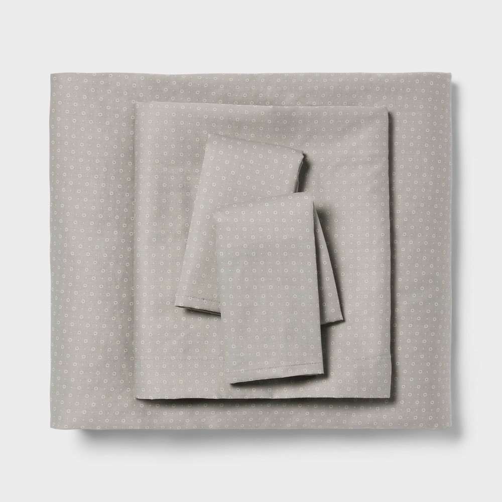 Photos - Bed Linen Queen Cotton Blend Sateen Sheet Set Gray Dot - Room Essentials™