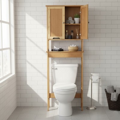 Evideco French Home Goods Over The Toilet Storage Cabinet Bathroom Mahe Bamboo - Wood