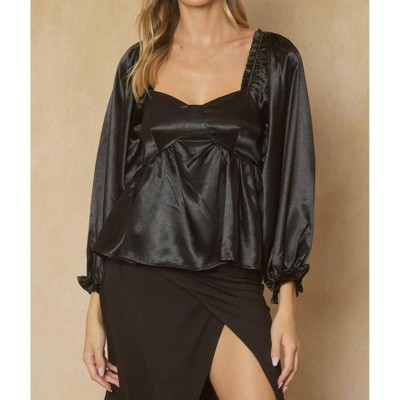 Women's Satin Bubble Sleeve Blouse - entro