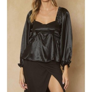 Women's Satin Bubble Sleeve Blouse - entro - 1 of 4