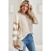 I AM A FASHION JUNKY Khaki Cable Knit Colorblock Crew Neck Drop Shoulder Sweater - 4 of 4