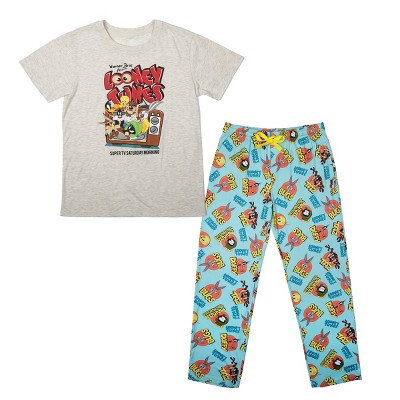 Looney Tunes Mens Pyjamas  Adult Grey Loungewear Pants & White T