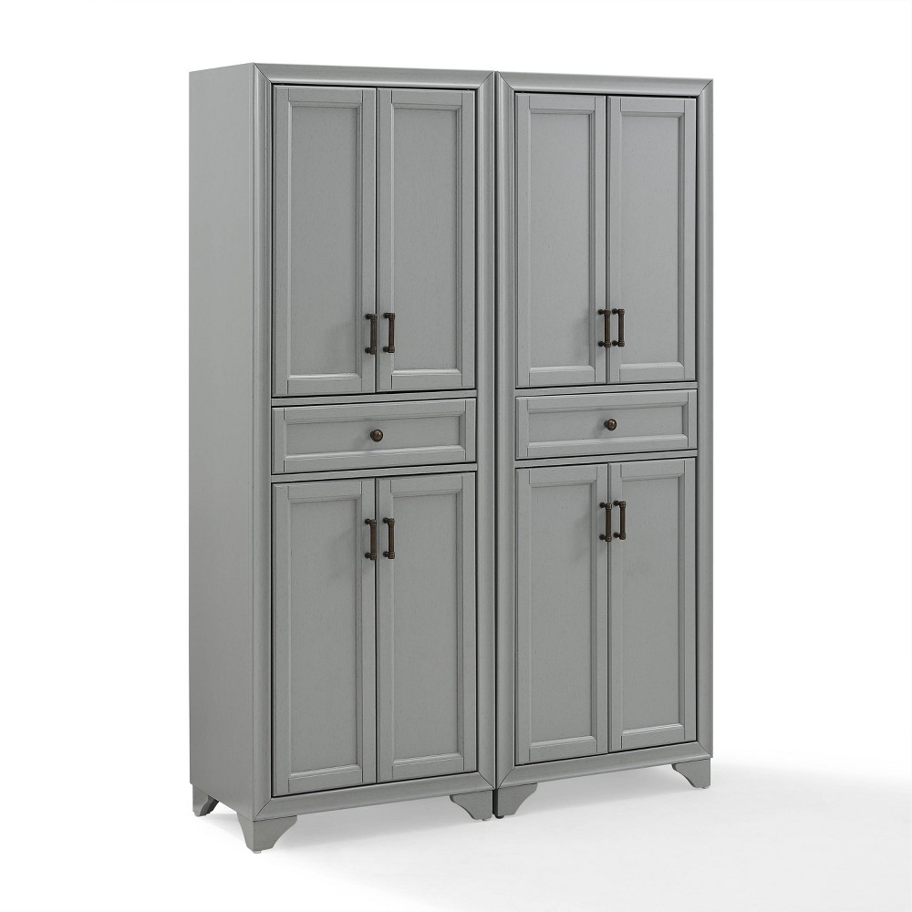 2pc Tara Pantry Set Distressed Gray - Crosley: Freestanding Storage, Adjustable Shelves