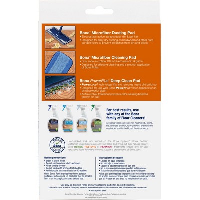 Bona Cleaning Products Reusable Mop Refill Multi Surface Microfiber Wet + Dry Floor Sweeping + Mopping Value Pack - 3ct